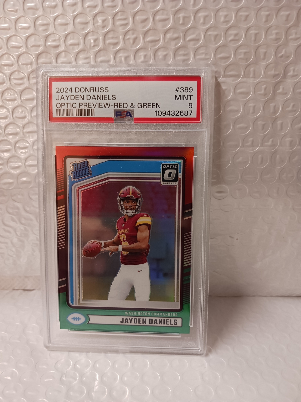 2024 Panini Jaden Daniels Rc Optic Preview Football Card Red & Green Psa Mint 9
